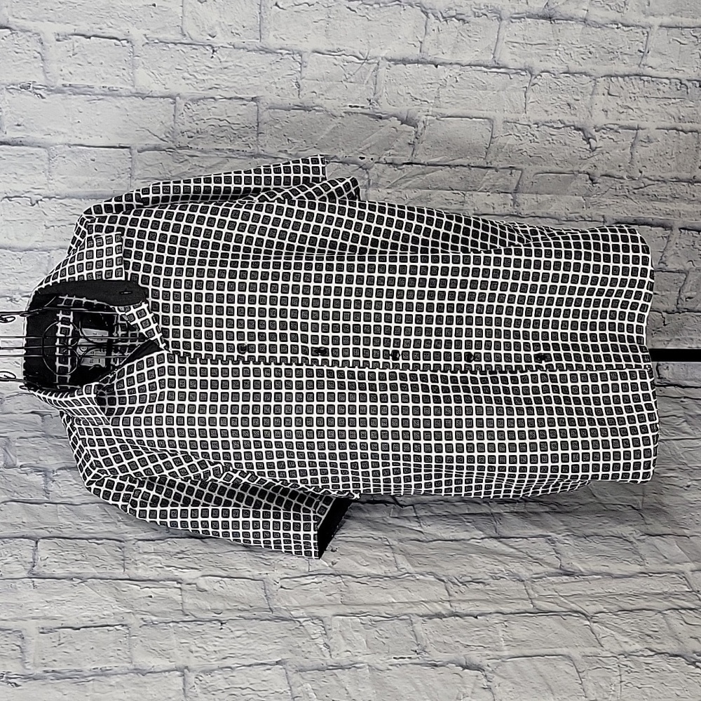SUSLO COUTURE Black and‎ White Button Up Geometric Shirt 3XL
